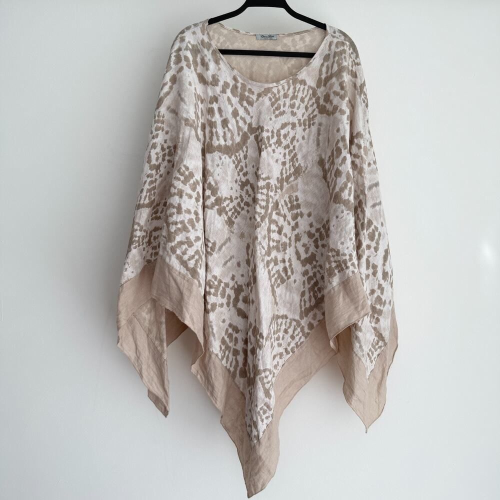 Elena‎ Baldi 100% Linen Poncho Caftan One Size Made In Italy Lagenlook Boho Tan